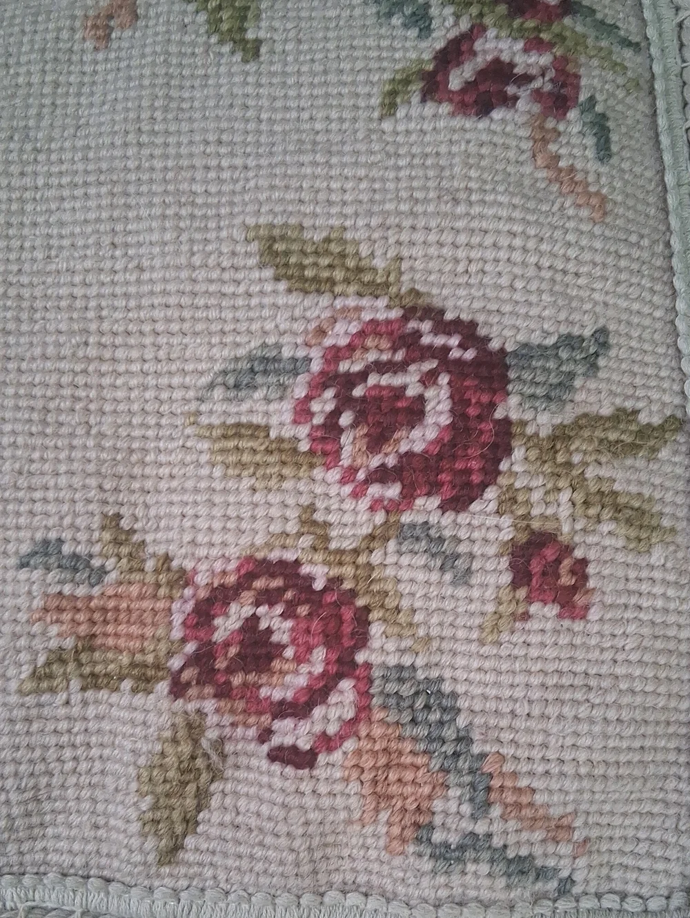 Vintage Petit Point Needlepoint Accent Pillow Shabby Chic Cottage Floral Roses